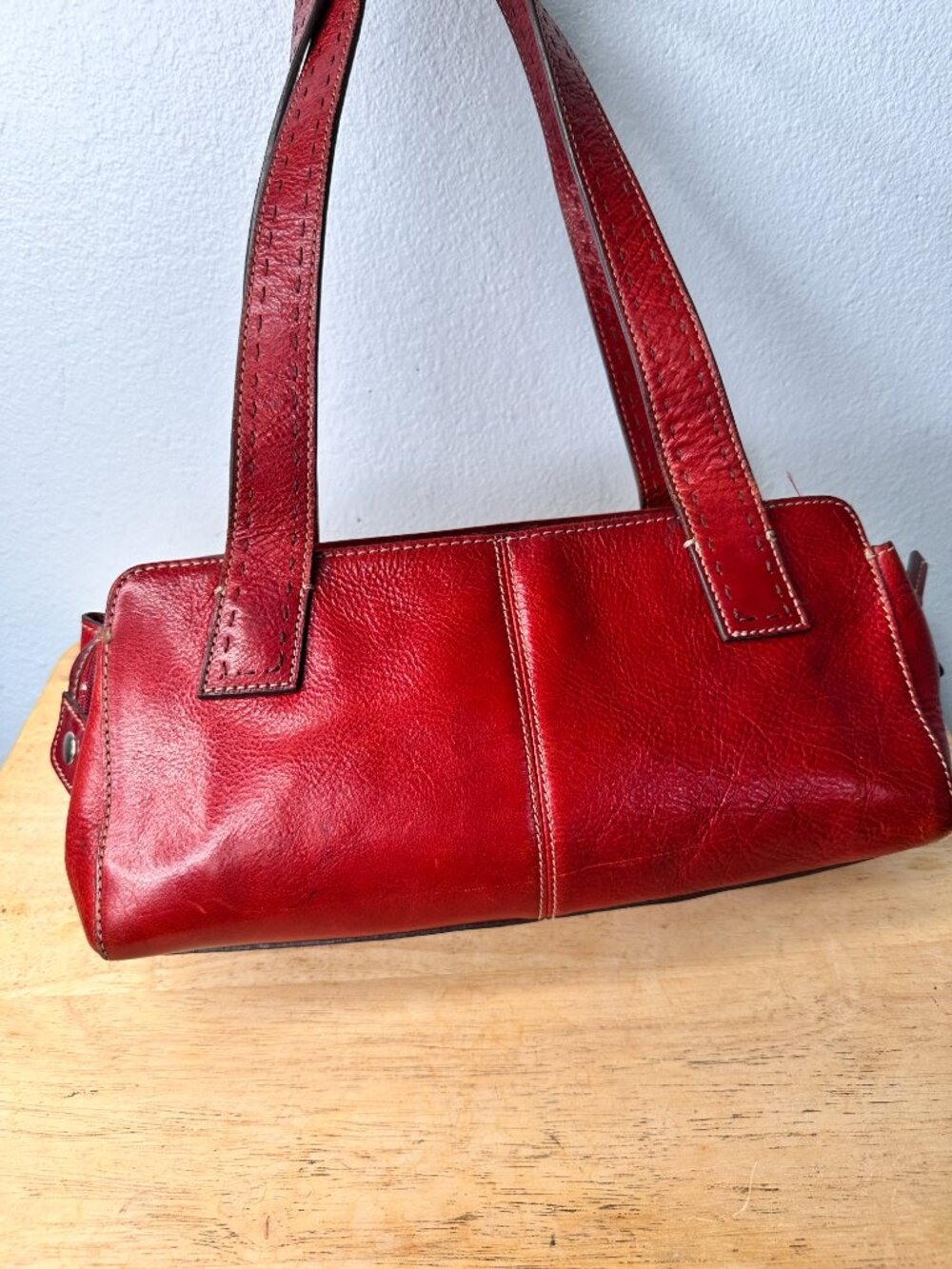 Fossil Sedona Saddle Bag Red Leather Shoulder Purse Vintage Y2K - Picture 3 of 8